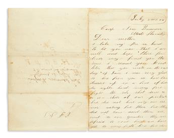 (MILITARY--CIVIL WAR.) Edminson, Penrose. Letter from a soldier in the 25th U.S.C.T. to his mother.